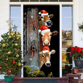 Aperturee - Wooden Board Cow Xmas Hat Black Christmas Door Cover